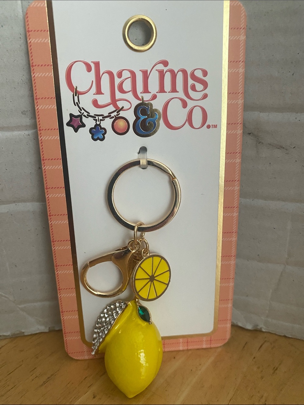 Charms & Co Yellow Lemon blingy bag charm Keychain NWT - Picture 2 of 4